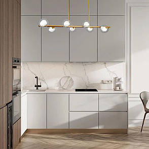 Золота довга люстра на 8 ламп з подвійними кулями (61-J2023-8 BRONZE+CLWH), фото 3
