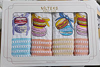 Кухонные вафельные полотенца «Nilteks» в подарочной упаковке (4 шт 50*70 см) Макаруны