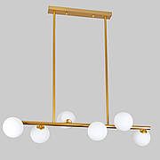 Золота довга люстра на 6 ламп з білими кулями (61-J2023-6 BRONZE+WH)