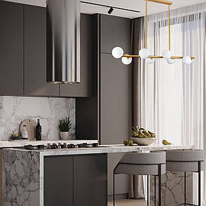Золота довга люстра на 8 ламп з білими кулями (61-J2023-8 BRONZE+WH), фото 4