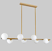 Золота довга люстра на 8 ламп з білими кулями (61-J2023-8 BRONZE+WH)