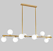 Золота довга люстра на 10 ламп з білими кулями (61-J2023-10 BRONZE+WH)