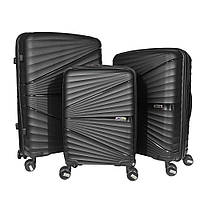 Набор чемоданов 3шт AirLine PP-2, Чемодан Полипропилен 4-колеса, Комплект пластиковых чемоданов Черный