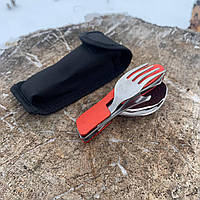 Вилка-ложка-нож универсальный походный столовый прибор ( цвет - RED)