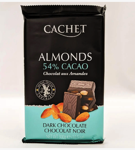 Чорний шоколад із суцільним мигдалем Cachet Almonds 54% Cacao 300 г