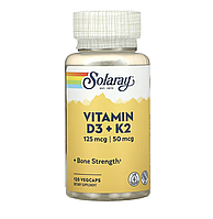 Витамины D3 и K2 - 120 капсул - Solaray (Д3 и К2 без сои Соларай)