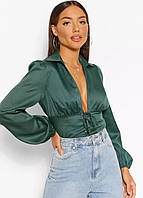 Блуза-топ на шнурівці Boohoo Зелена