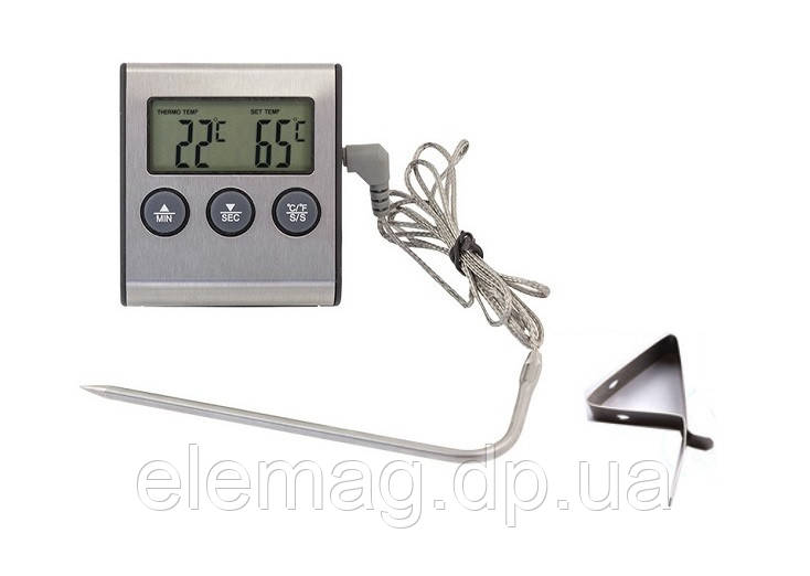Термометр для продуктів електронний з таймером і кліпсою, фото 1