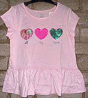 1, Розовая футболка туника с сердцами из паейток Сhildrensplace Размер М(7-8) Рост 122-137 см