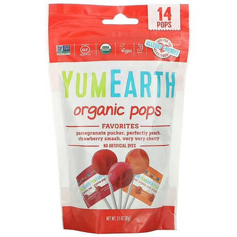 Органічні льодяники,YumEarth Organic Pops 14 Pops 87 грам