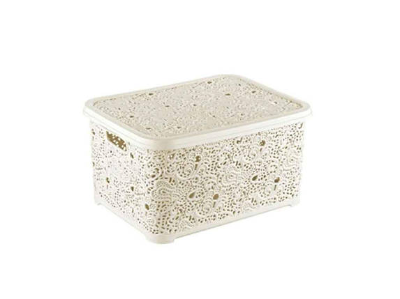 Кошик для дрібничок АЖУР прямий з кришкою з/руч (25х34х16СМ) 10Л (20) (слонова кістка) FG, фото 1