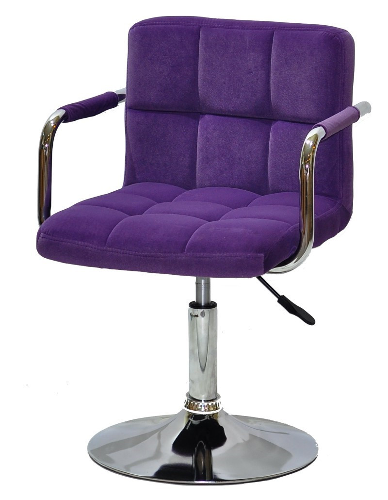 Стілець з підлокітниками Arno CH-Base оксамит пурпурний (фіолетовий) з регулюванням висоти, кругла база-блин, фото 1