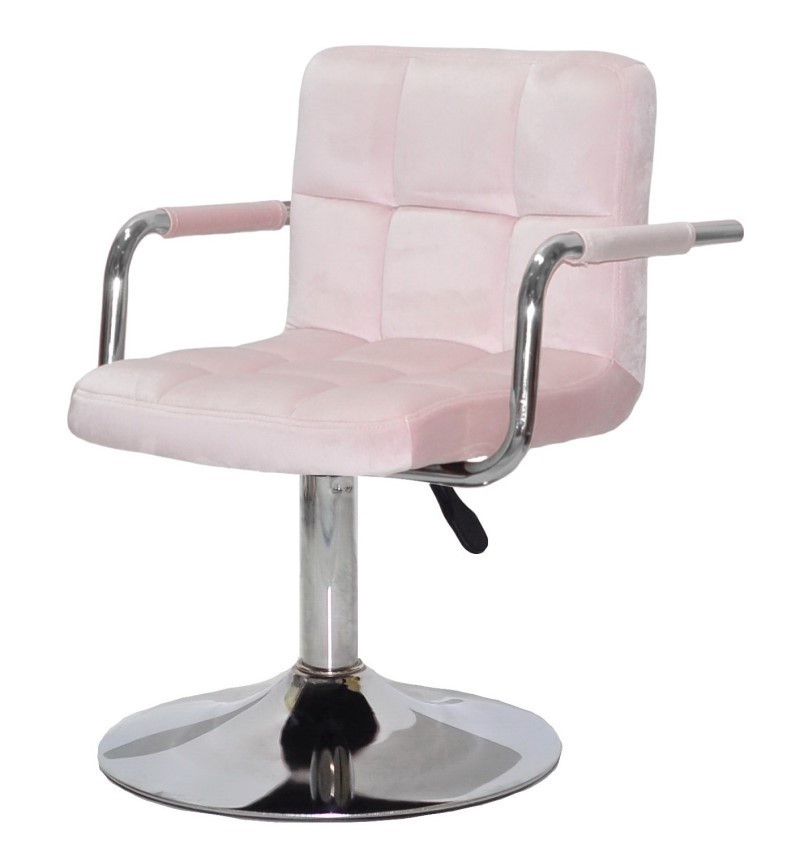 Стілець із підлокітниками Arno CH-Base рожевий оксамит із регулюванням висоти, кругла хромована опора, фото 1
