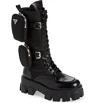Ботинки Prada Monolith Pouch Tall Boots Black Leather, фото 4