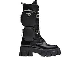 Ботинки Prada Monolith Pouch Tall Boots Black Leather