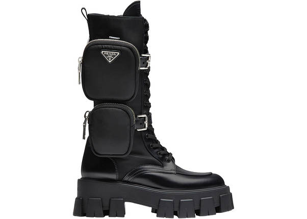 Ботинки Prada Monolith Pouch Tall Boots Black Leather, фото 1