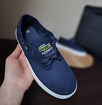 Жіночі крипери на платформі СИНІ сліпони текстильні кросівки Lacoste лакост, фото 3