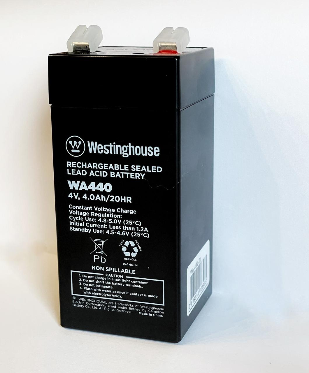 Свинцево-кислотна акумуляторна батарея Westinghouse 4V, 4Ah, terminal T1, 1шт 47*47*107 мм