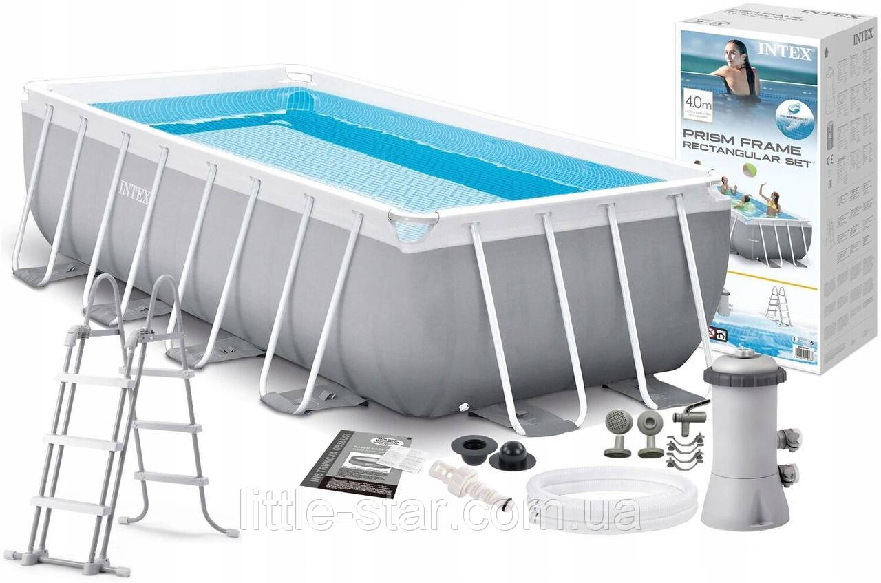 Каркасний басейн 400 x 200 x 100 см, Intex 26788, фільтр-насос 2006 л/год, сходи