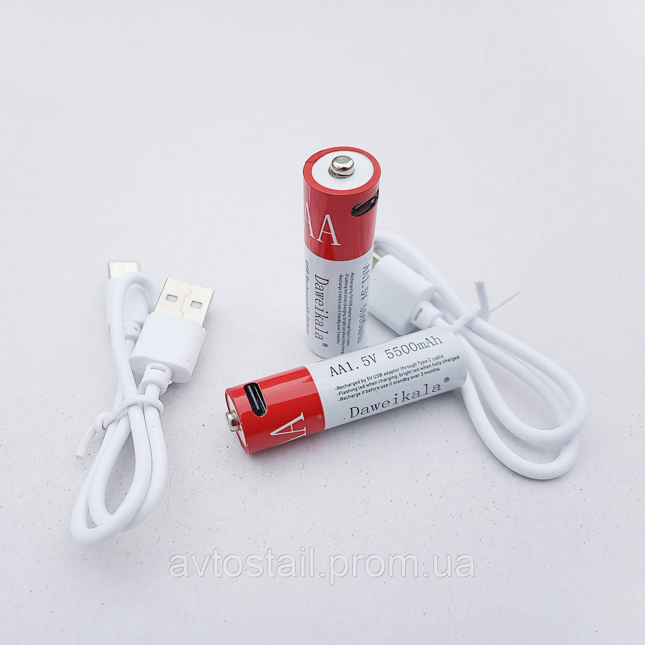 Батарейки AA 2 шт перезаряджувані від USB-Type-C 5500mAh 1.5V акумулятор, багаторазові