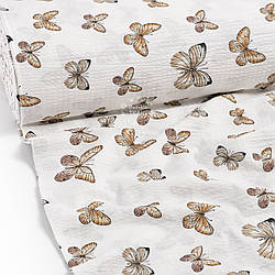 Тканина жатка (гофре) шириною 240 см "Метелики" на білому, №4488