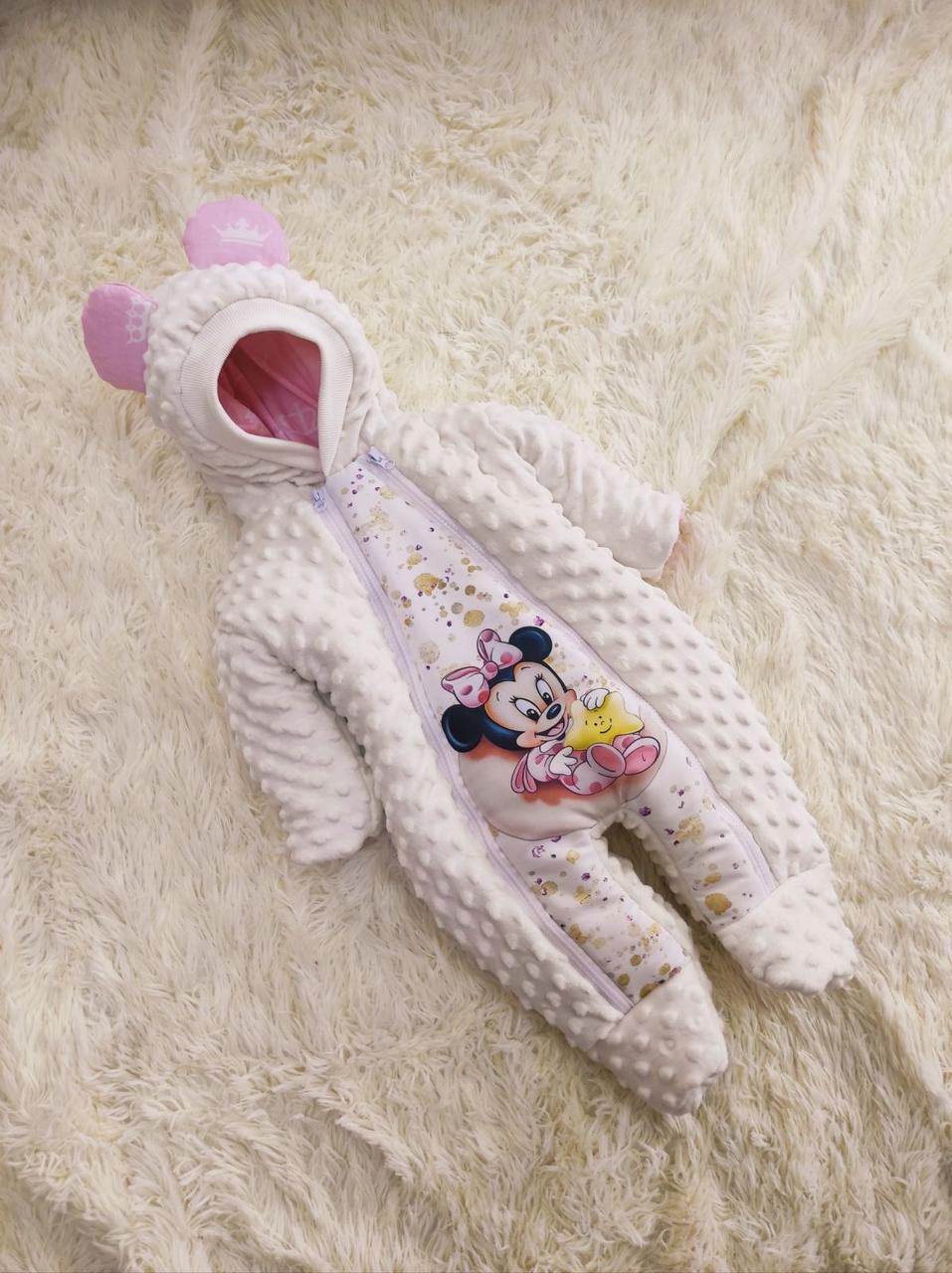 Комбінезон для новонароджених дівчаток, Діснеївський принт, молочний з рожевим, фото 1