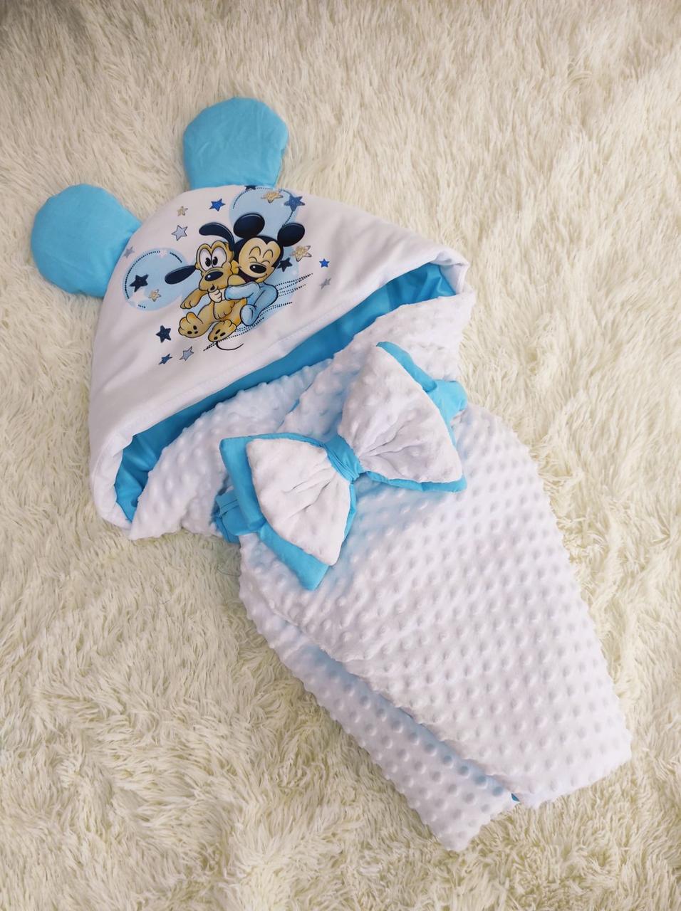 Демісезонний конверт ковдра з Діснеївським принтом для новонароджених хлопчиків, білий з блакитним, фото 1
