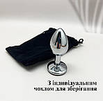 Анальна пробка металева з червоним кристалом та чохлом Wo-sex. Розмір S, фото 3