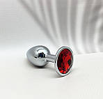 Анальна пробка металева з червоним кристалом та чохлом Wo-sex. Розмір S, фото 5