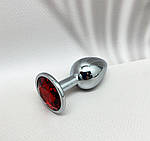 Анальна пробка металева з червоним кристалом та чохлом Wo-sex. Розмір S, фото 6