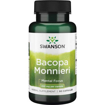 Вітаміни для активного довголіття Swanson Bacopa Monnieri 250 mg 90 Caps (партія до 07/26 на банці не вказано), фото 1