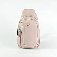 Мини рюкзак слинг женский пудрового цвета через плечо, Маленькая нагрудная молодежная сумочка рюкзачок