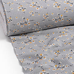 Тканина жатка (гофре) шириною 240 см "Сакура" на сірому, №4490