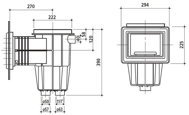 Габаритные размеры и подключение скиммера Lux PG 04211BFW