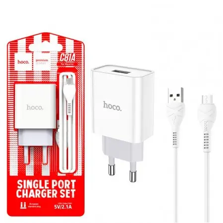 СЗУ адаптер 220V HOCO C81A Asombroso + кабель Micro