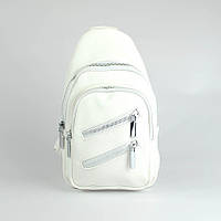 Женский рюкзак слинг белого цвета на одно плечо, Маленькая молодежная нагрудная белая мини сумочка рюкзачок