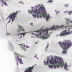 Тканина жатка (гофре) шириною 240 см "Букети лаванди" на білому, №4492