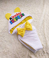 Демисезонный конверт одеяло с принтом Киндер для новорожденных, белый с желтым