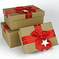 Набір подарункових коробок крафт (3шт/уп) червоний бант