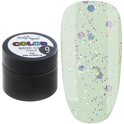 База з блискітками NailApex COLOR Base Gel Thick No9, 8 г яскрава голограма, фото 1