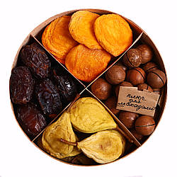 Подарунковий набір з сухофруктами без цукру та горіхами у круглому боксі