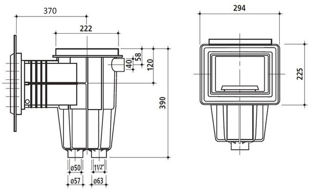 Габаритные размеры и подключение скиммера Lux PG 04211EBFW