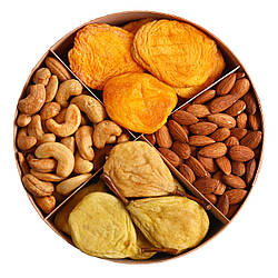 Подарунковий набір з сухофруктами без цукру та горіхами в круглому боксі