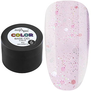 База з блискітками NailApex COLOR Base Gel Thick No6, 30 г ніжна молочно-рожева