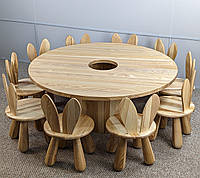 Комплект стіл та стільці "Банні" для дитячого садочка з екологічно чистого дерева