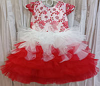 Необычное бело-красное нарядное детское платье-облако на 9-15 месяцев