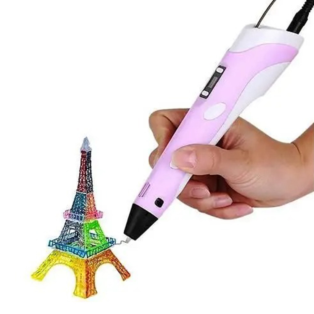 Дитяча 3D ручка для створення 3D моделей PEN 2 з керамічним носиком екраном Рожева