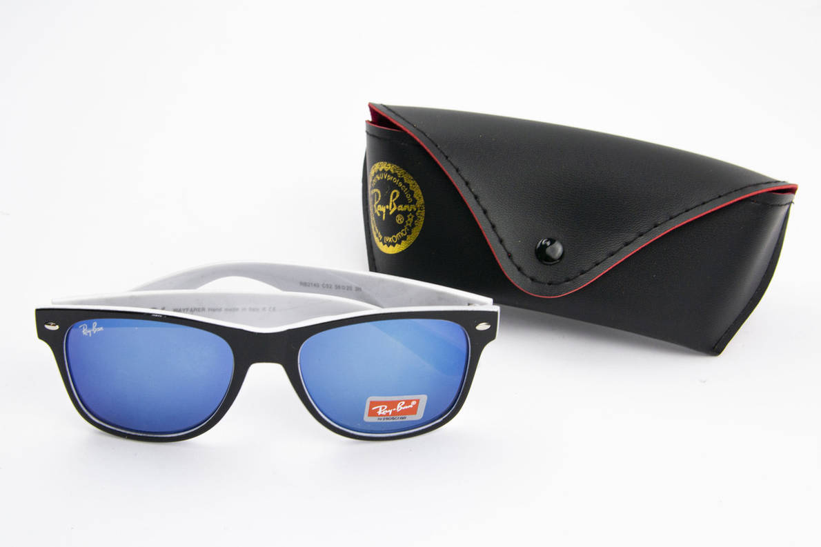 Сонцезахисні окуляри RAY BAN UV400 (арт. RB2140) сині дзеркальні лінзи в чорно-білій оправі, фото 1