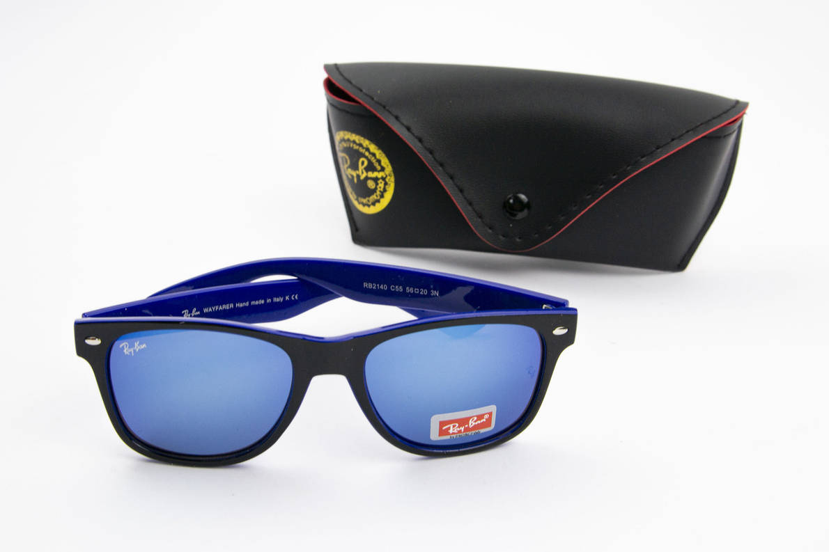 Сонцезахисні окуляри RAY BAN UV400 (арт. RB2140) сині дзеркальні лінзи в чорно-синій оправі, фото 1