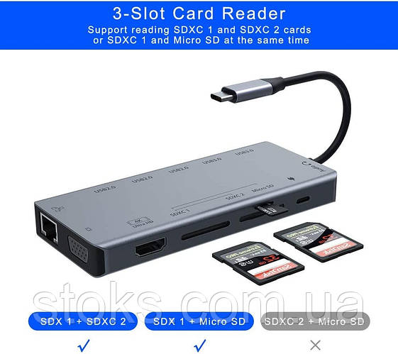 Купить Концентратор USB C хаб 13 в 1 Ethernet 4K HDMI VGA USB, цена ...